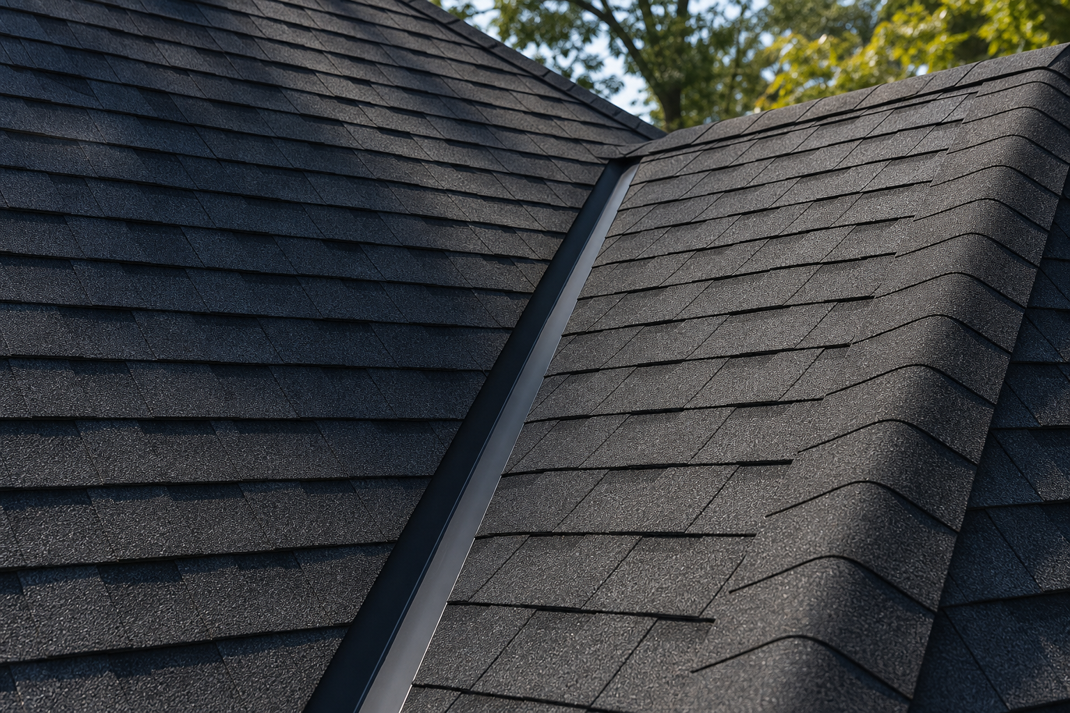 Freshly installed architectural asphalt shingles